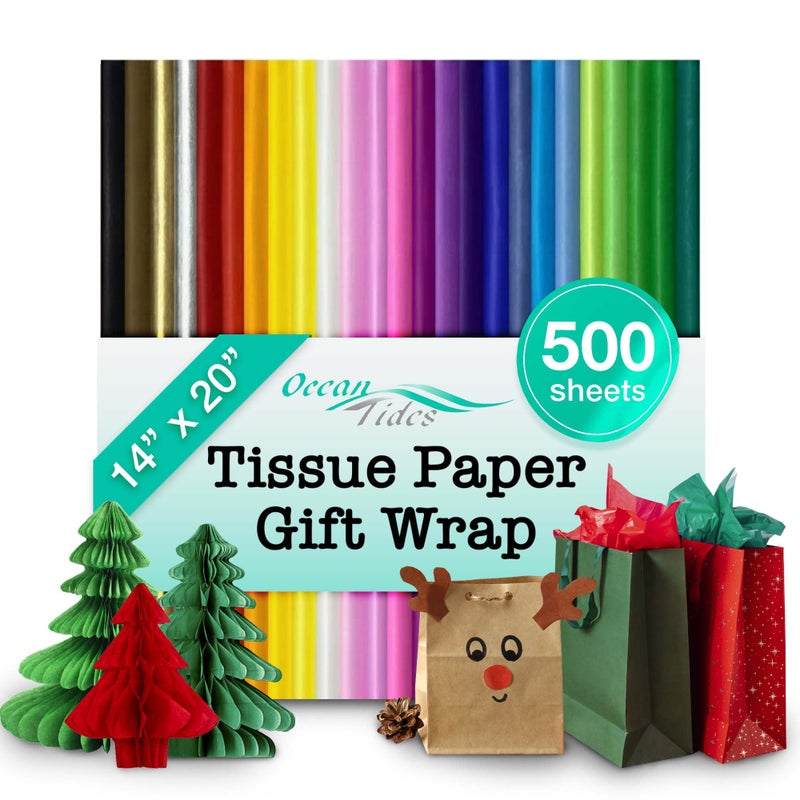 Ocean Tides Premium 500 Sheets (14 x 20 Inches) Valentineâ€™s Wrapping Paper â€“ 25 Colors Gift Wrapping Tissue Paper Bulk for Romantic Gifts & Birthdays â€“ Colored Tissue Papers for Gift Bags, Assorted - Image 1